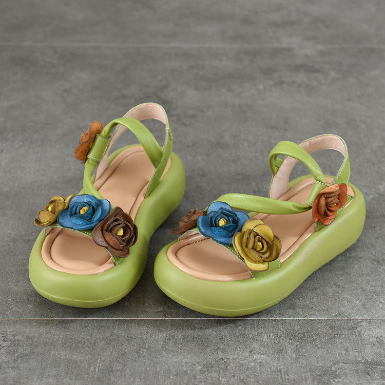Women’s Floral Leather Summer Sandals – Lightweight Boho Style Platform Shoes