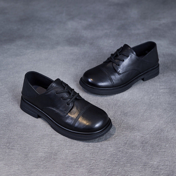 Women's Comfortable Vintage Leather Lace-Up Round-Toe Everyday Shoes