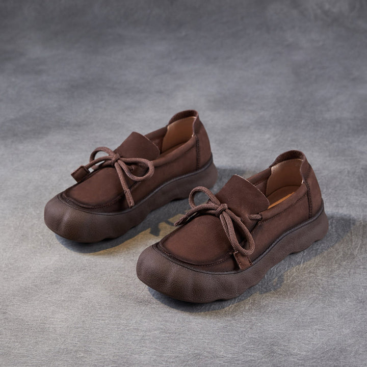 Comfortable Women's Soft Leather Round-Toe Lace-Up Walking Shoes