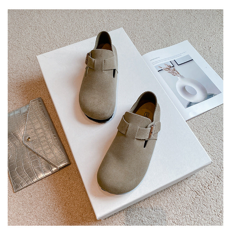 Women's Suede Leather Birkenstock Clogs - Round Toe Adjustable Buckle Strap Slip-On Loafers
