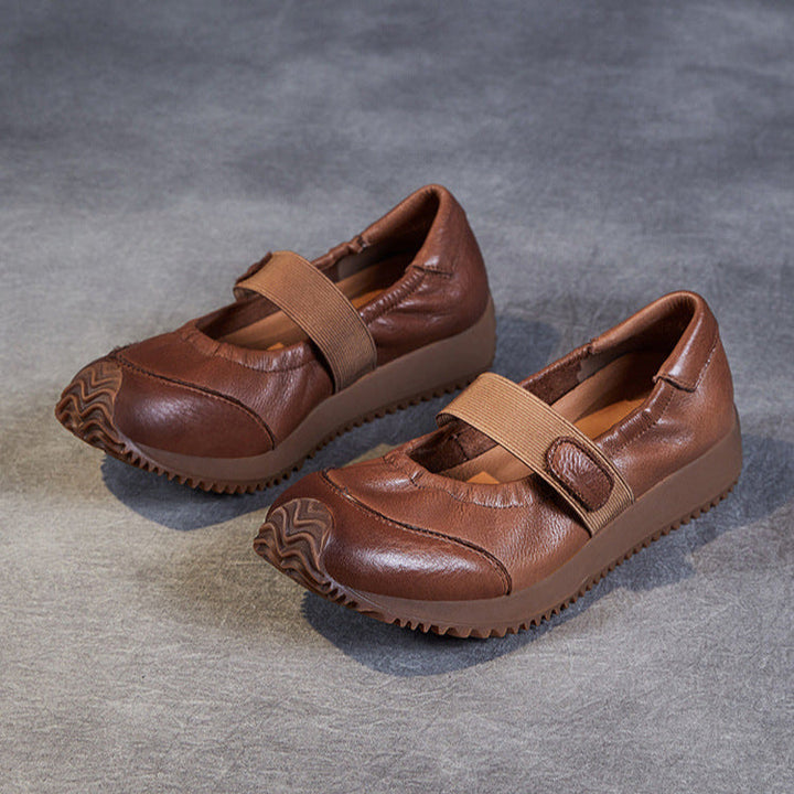 Women's Elastic Comfort Loafers - Genuine Leather Flat with Soft Sole