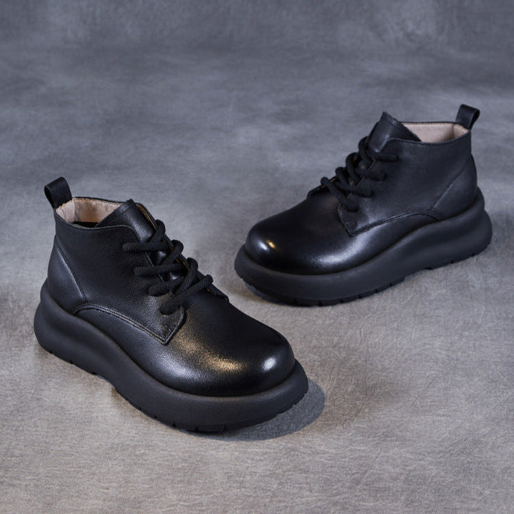 Women's Leather Lace-Up Platform High-Top Shoes – Casual & Comfortable