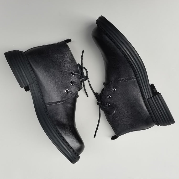 Wide Toe Leather Ankle Boots for Women – Lace-up Handmade Shearling Winter Shoes