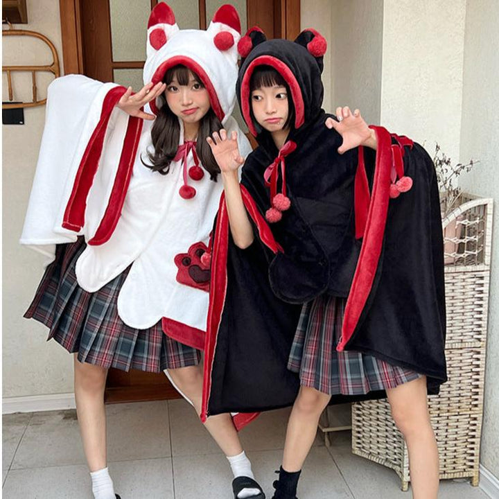 Japanese Kawaii Cartoon Fox Paw Plush Hooded Blanket