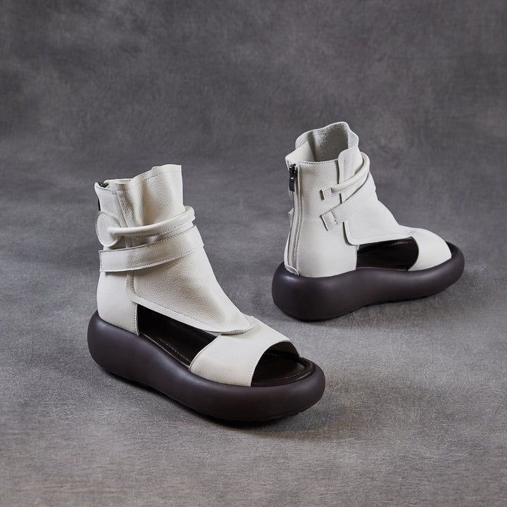 Women's Chunky Platform Sandals Peep-Toe Velcro Summer Ankle Boots Lightweight EVA Walking Flats