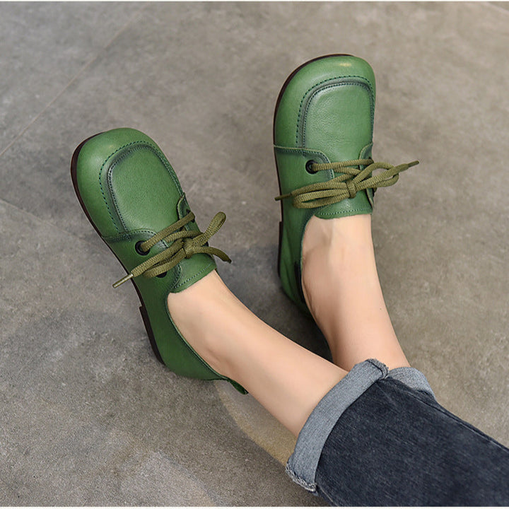 Women's Soft Leather Casual Flats – Comfortable Lace-Up Shoes
