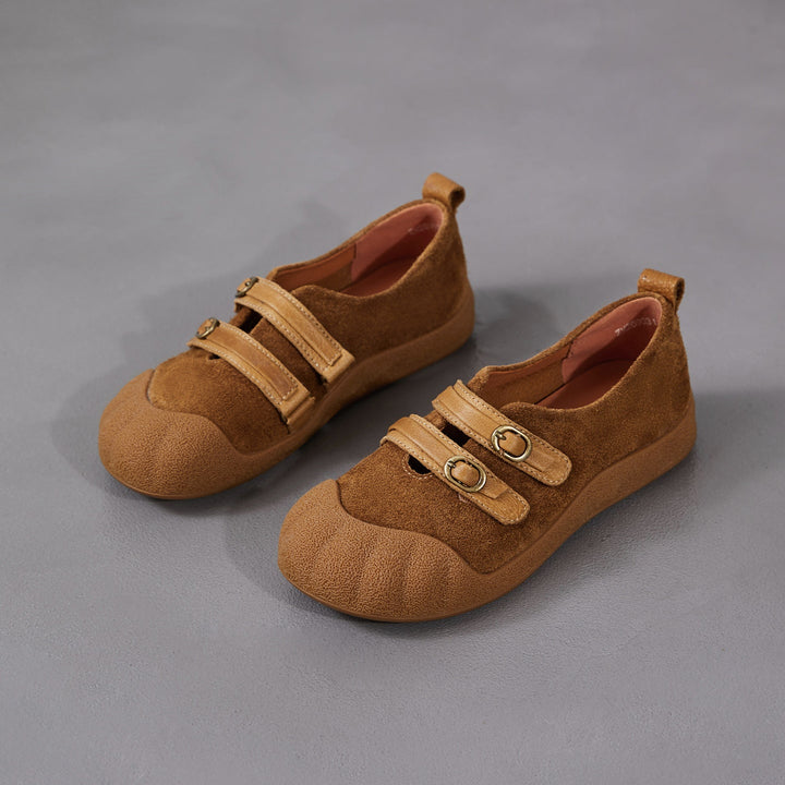 Women‘s Retro Leather Slip-on Mary Jane Flats Vintage Casual Walking Shoes