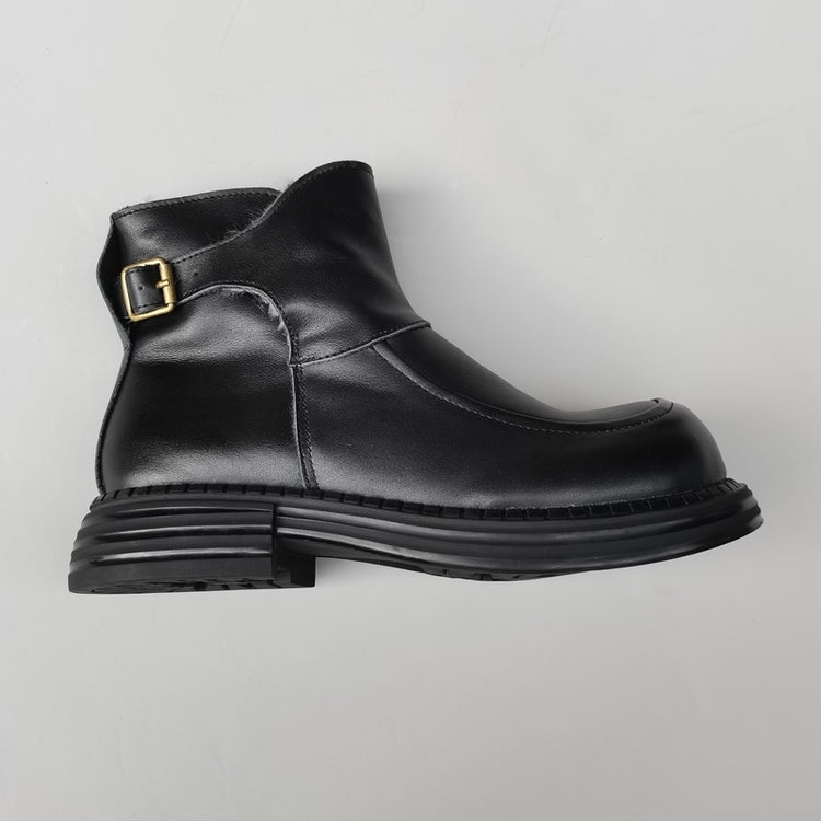 Women's Vintage Wide Toe Leather Derby Boots – Shearling Lined Winter Ankle Boots