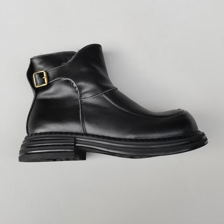 Women's Vintage Wide Toe Leather Derby Boots – Shearling Lined Winter Ankle Boots