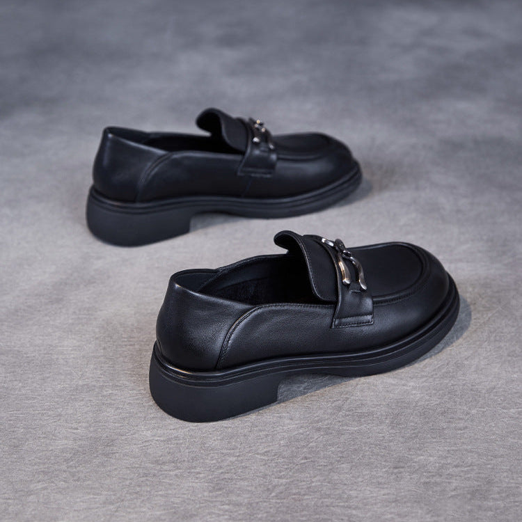 British Luxury Leather Loafers for Women - Signature Chain Detail & Slip-On