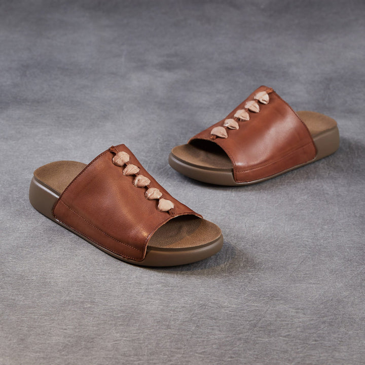 Women's Leather Open-Toe Bohemian-Style Slides & Mules
