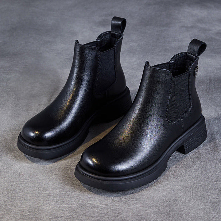 Women's Leather Short Boots – Chelsea Style Chunky Heel Comfort Shoes