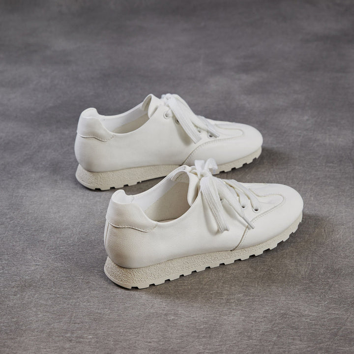 Women's Minimalist Architectural White Trainers - Premium All-Leather Walking Shoes