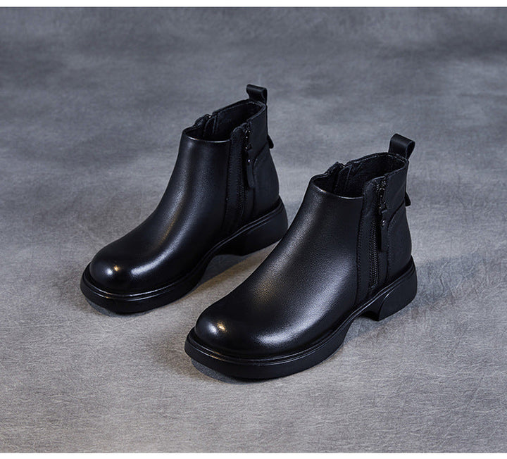 Women's Genuine Leather Casual Ankle Boots – Comfortable Double Zipper Design