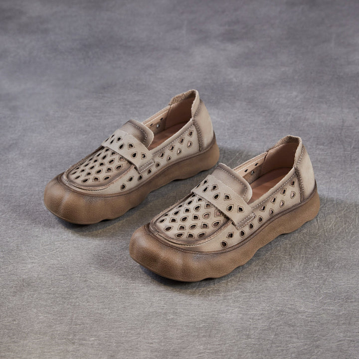 Women's Summer Leather Slip-on Flats — Cutout & Breathable Design