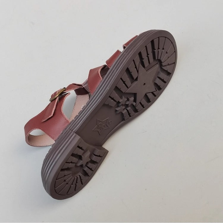 Women's Genuine Leather Wide-Toe Woven Sandals – Casual Style for Summer