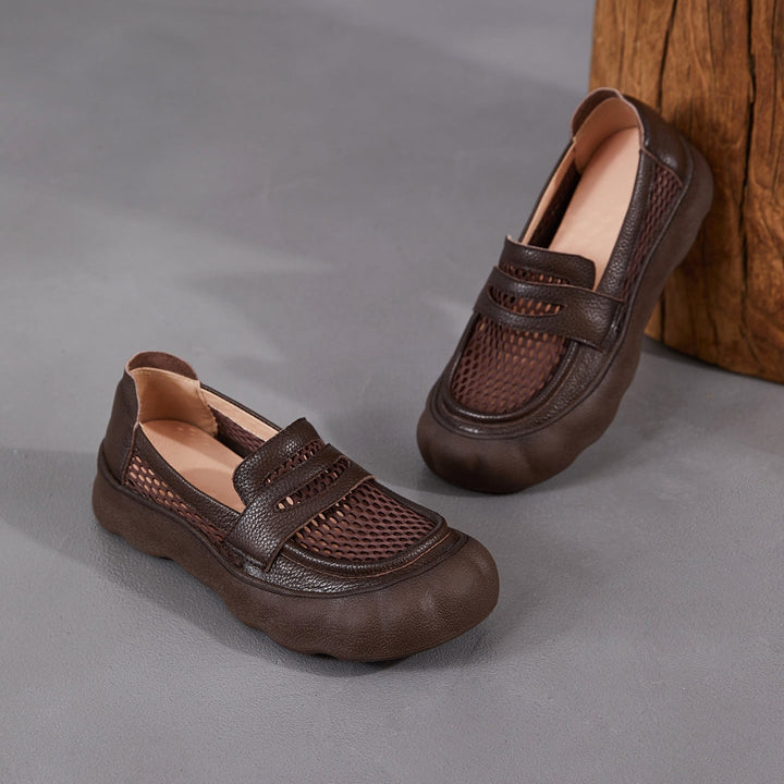 Women's Breathable Mesh & Leather Loafers - Summer Slip-Ons