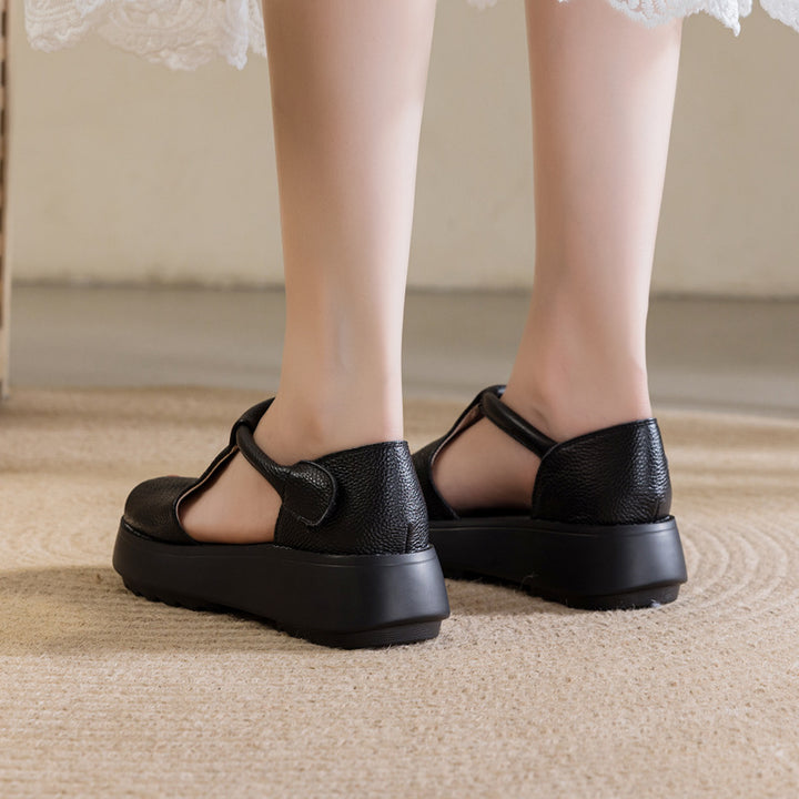 Women's Leather Thick-Sole Open-Toe Casual Velcro Sandals