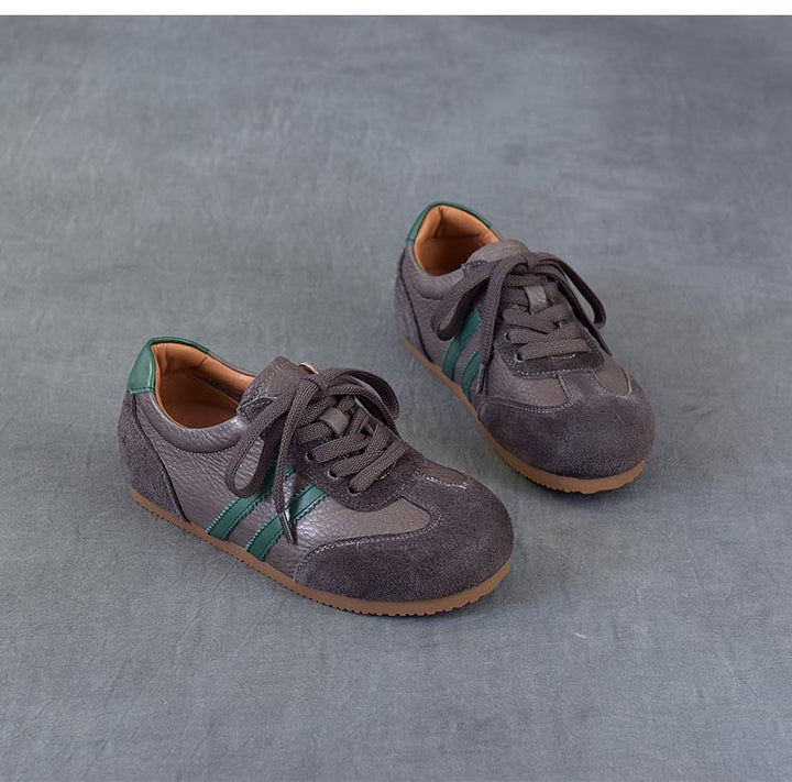 Women's Vintage German Army Trainers Top-Grain Leather Hidden Wedge Sneakers