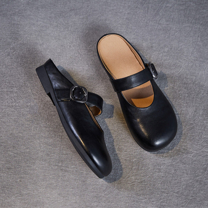 Women's Leather Mary Jane Mules – Round Toe & Comfort Fit