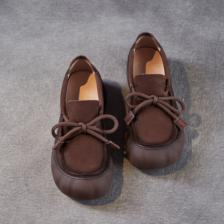 Comfortable Women's Soft Leather Round-Toe Lace-Up Walking Shoes