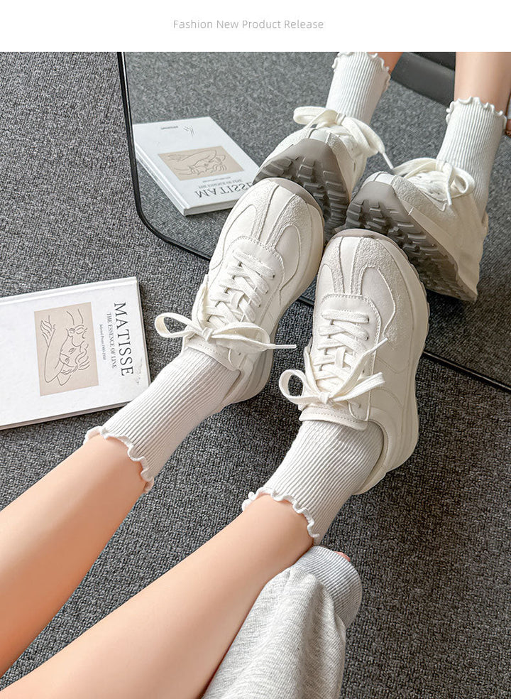 Breathable Leather Trainers – Women’s Retro Lace-Up Sneakers