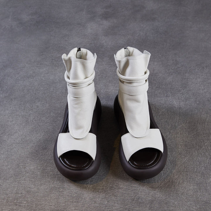 Women's Chunky Platform Sandals Peep-Toe Velcro Summer Ankle Boots Lightweight EVA Walking Flats
