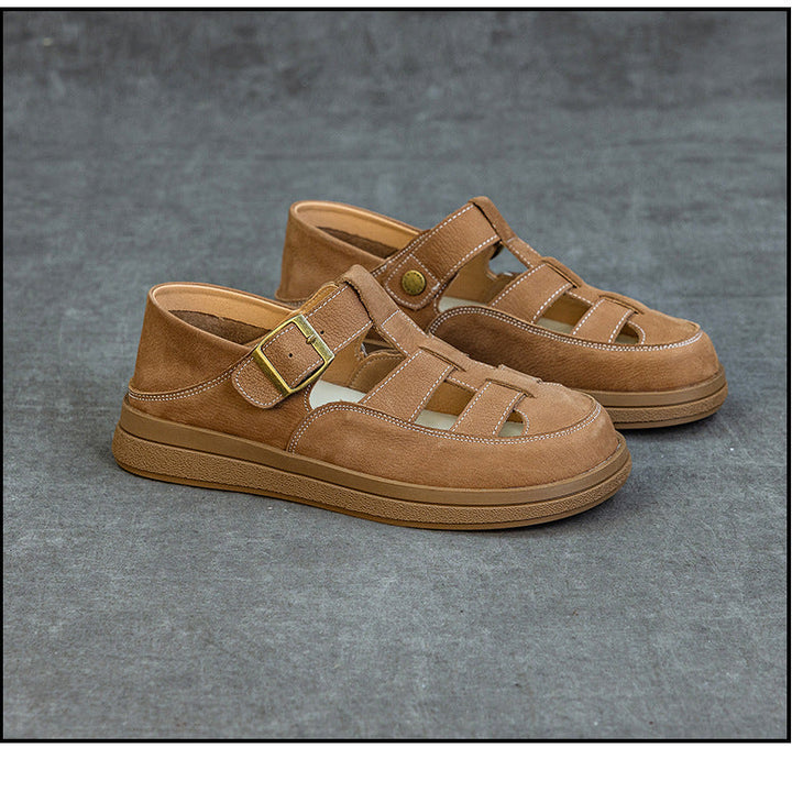 Leather Fisherman Sandals - Women's Retro Round Toe Platform Summer Flats