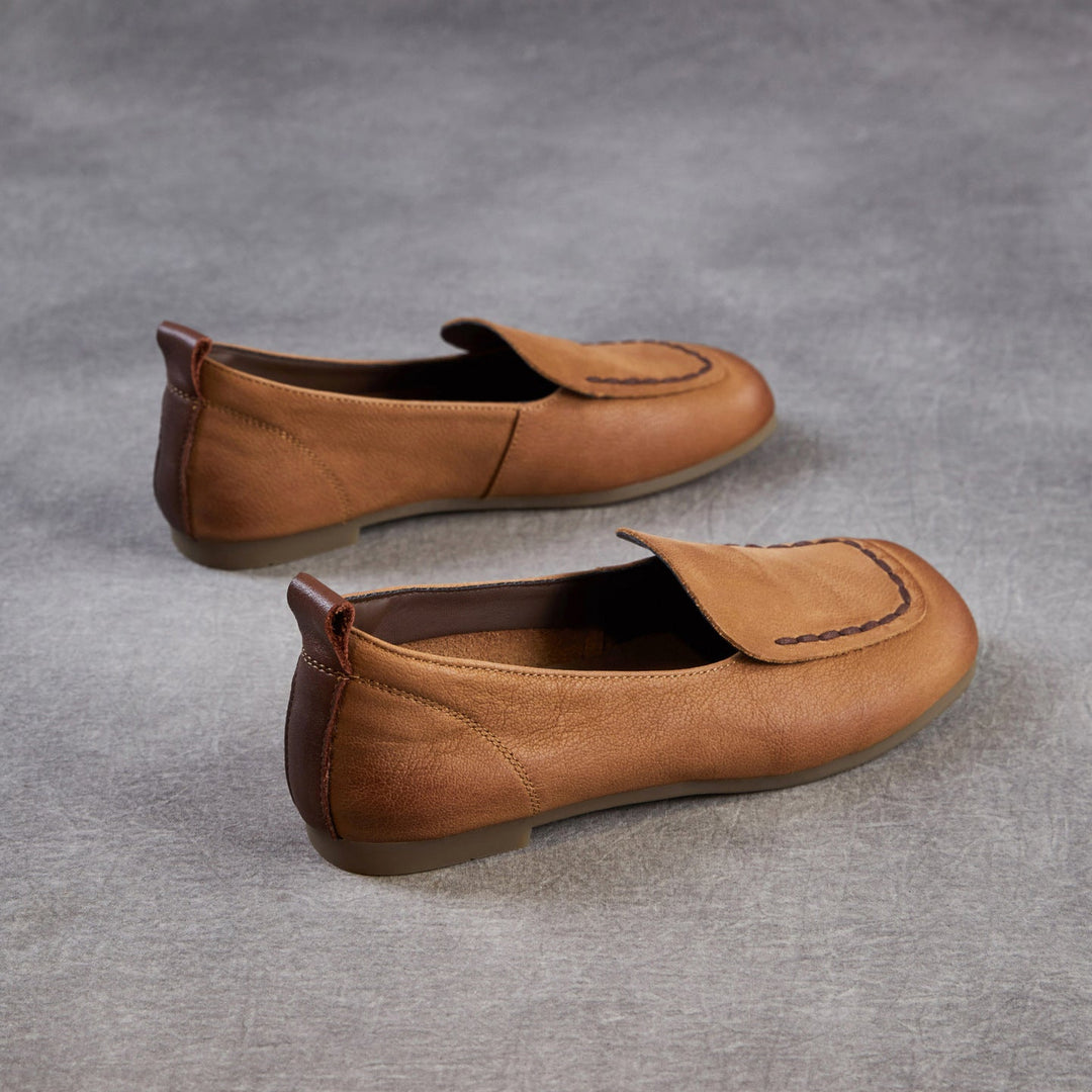 Women's Leather Soft-Sole Retro Casual Flats — Everyday Walking Shoes