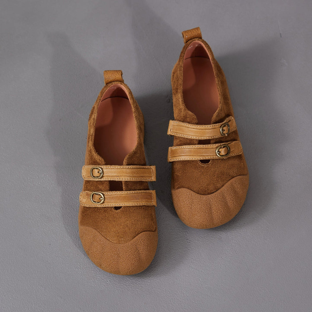 Women‘s Retro Leather Slip-on Mary Jane Flats Vintage Casual Walking Shoes