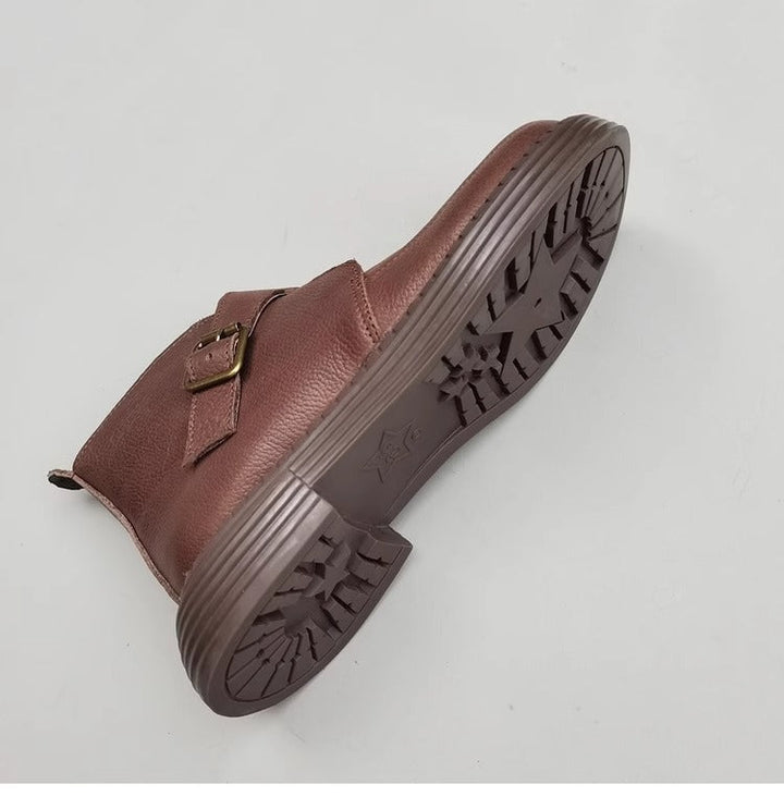 Genuine Leather Women's Ankle Boots - Big Toe Box Platform Work Boots