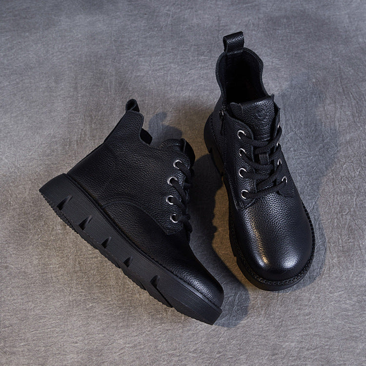 Women’s Handmade Leather Lace-Up Ankle Boots – Soft Sole Winter Shoes