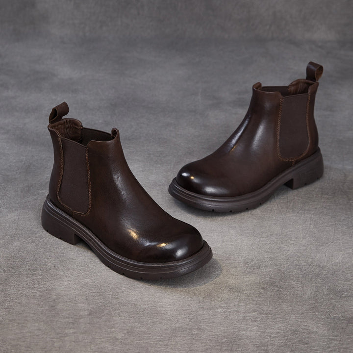 Women's Genuine Leather Chelsea Ankle Boots Vintage Slip-on Low Heel Winter Shoes