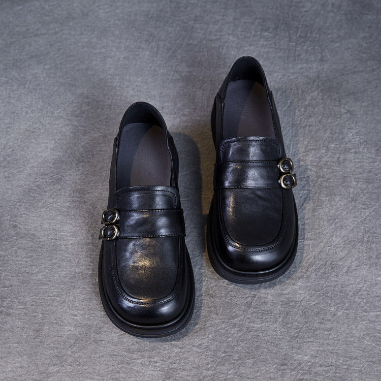 Women’s Leather Slip-On Loafers – Vintage British Low Heel