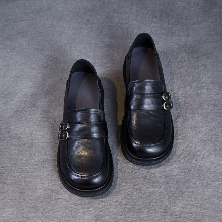 Women’s Leather Slip-On Loafers – Vintage British Low Heel