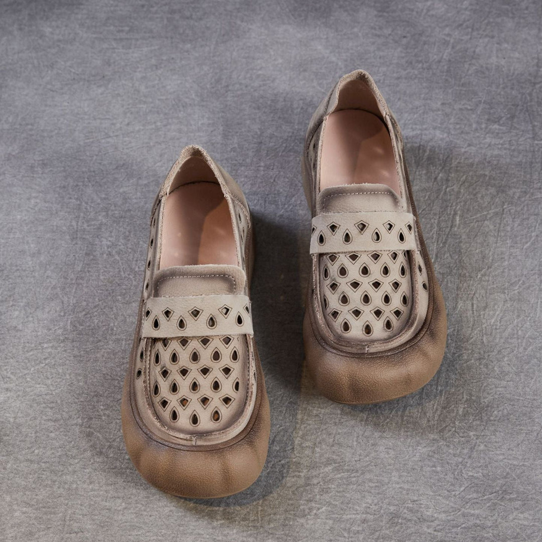 Women's Summer Leather Slip-on Flats — Cutout & Breathable Design