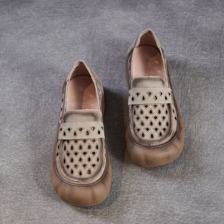 Women's Summer Leather Slip-on Flats — Cutout & Breathable Design