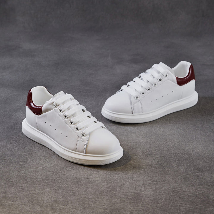 Women's Leather Casual Sneakers Spring Fall Round Toe Lace-up Platform Shoes