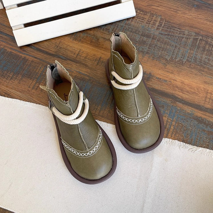Women's Casual Flat Leather Ankle Shoes – Back Zip Design