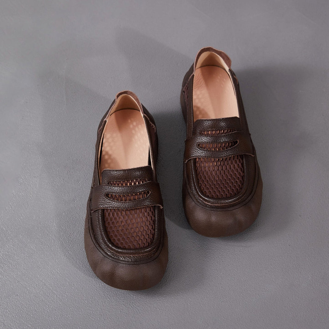 Women's Breathable Mesh & Leather Loafers - Summer Slip-Ons