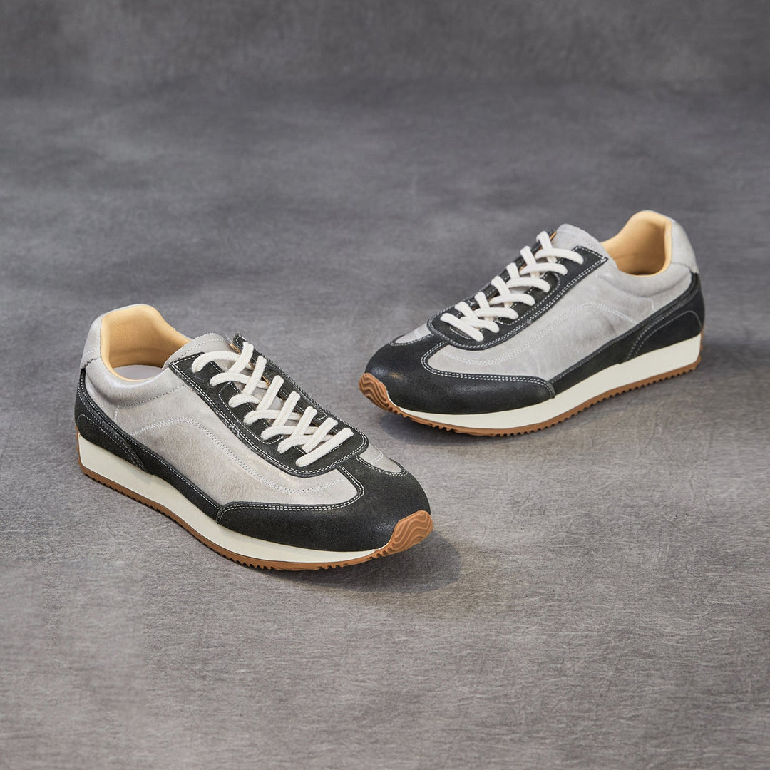 Women's Genuine Leather Hidden Wedge Sneakers Vintage Lace-up Round Toe Casual Shoes