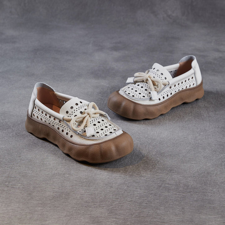 Women's Leather Slip-On Sandals — Thick Sole with Cutout Design, Breathable