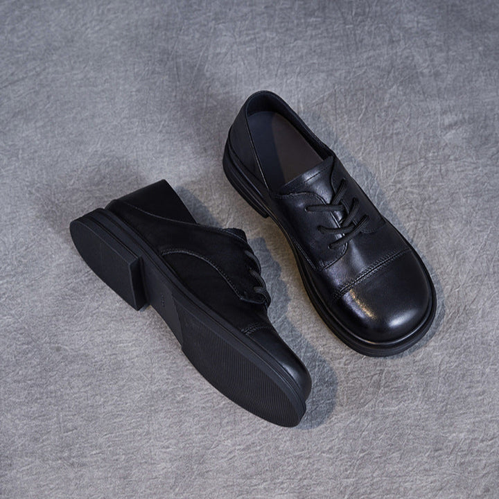 Women's Comfortable Vintage Leather Lace-Up Round-Toe Everyday Shoes
