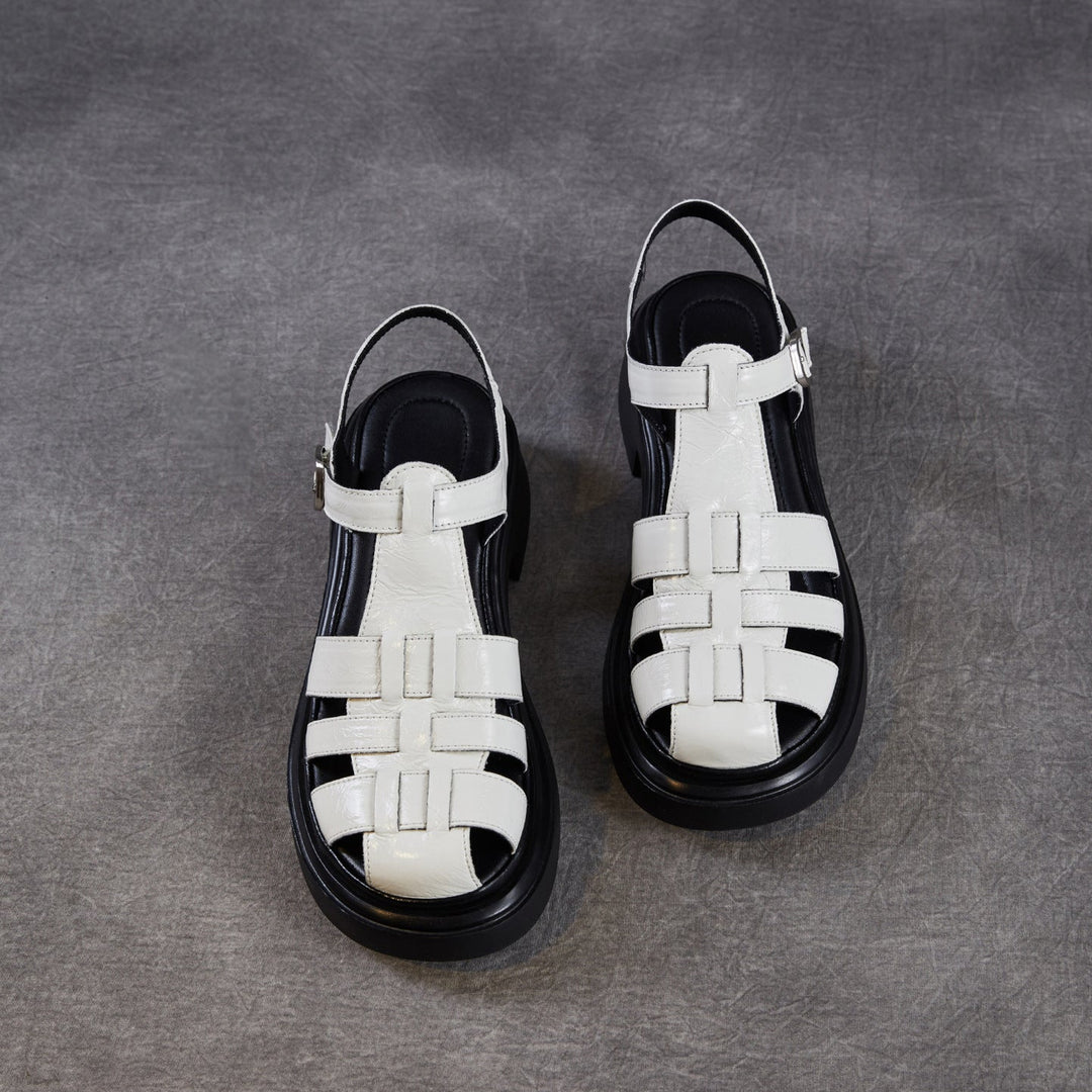 Women's Genuine Leather Casual Sandals Summer Fisherman Platform Wedge Comfort Shoes