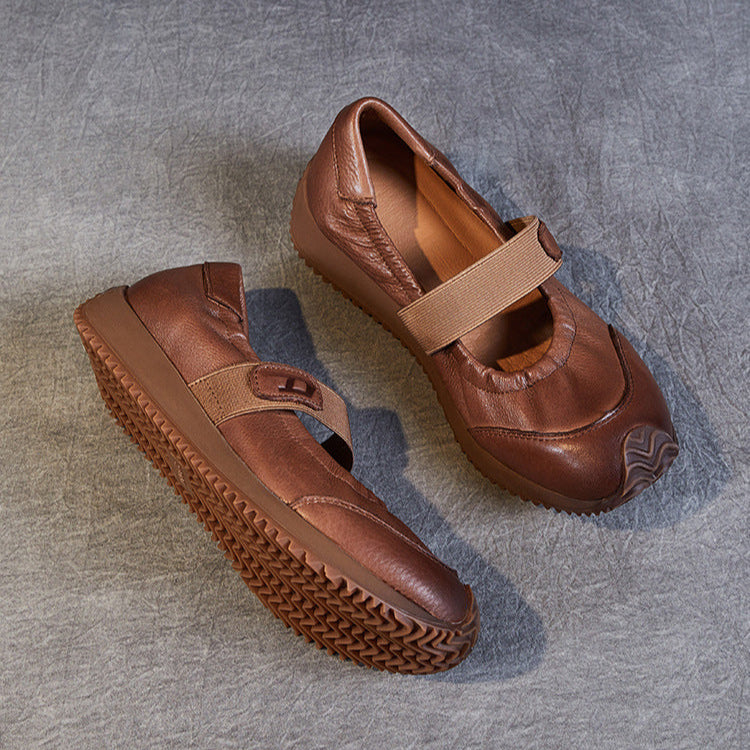 Women's Elastic Comfort Loafers - Genuine Leather Flat with Soft Sole