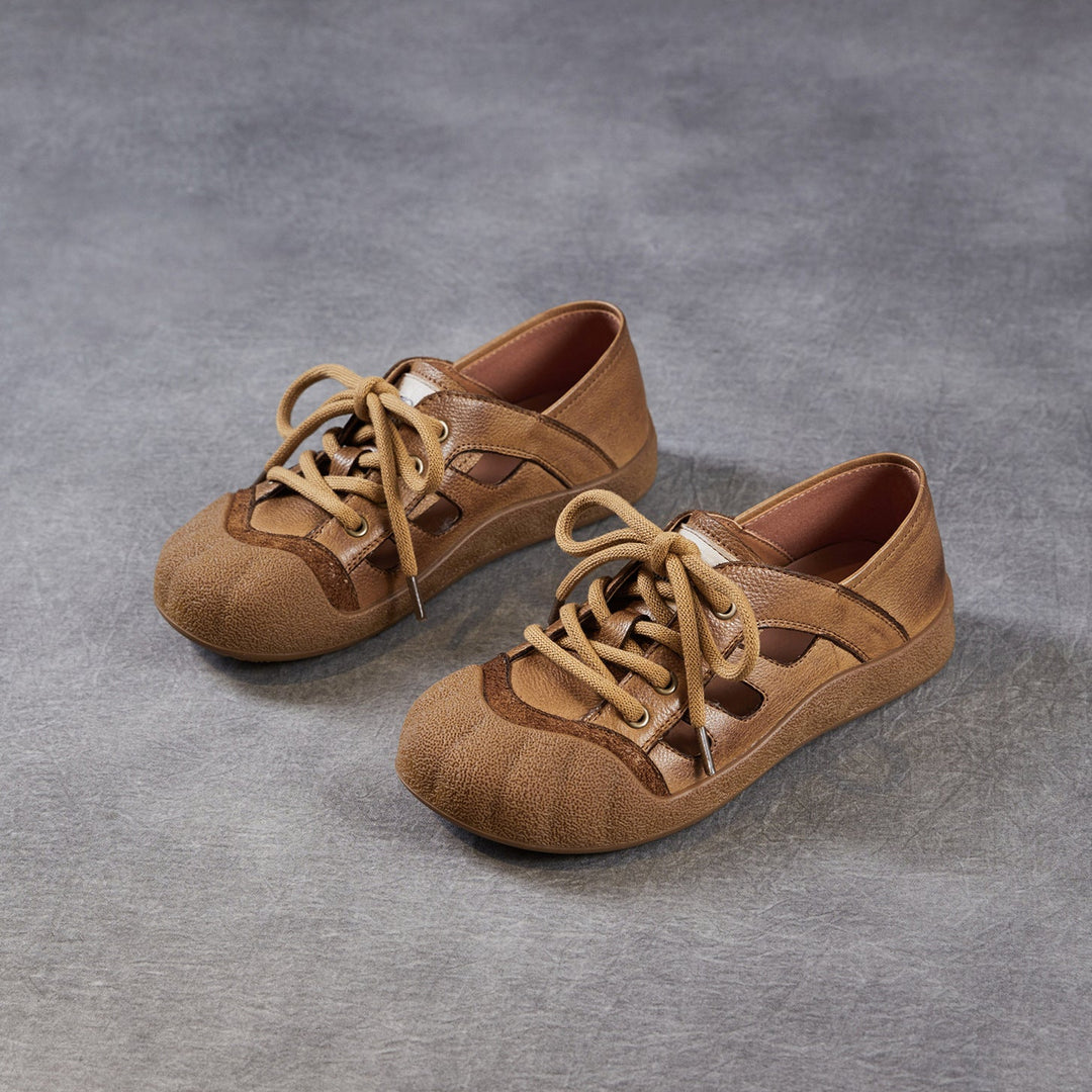 Women's Chunky Leather Cutout Summer Oxford Sandals Barefoot-Friendly Perforated Walking Shoes