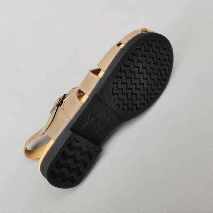 Women's Wide-Fit Leather Sandals – Non-Slip, Comfortable & Casual for Summer