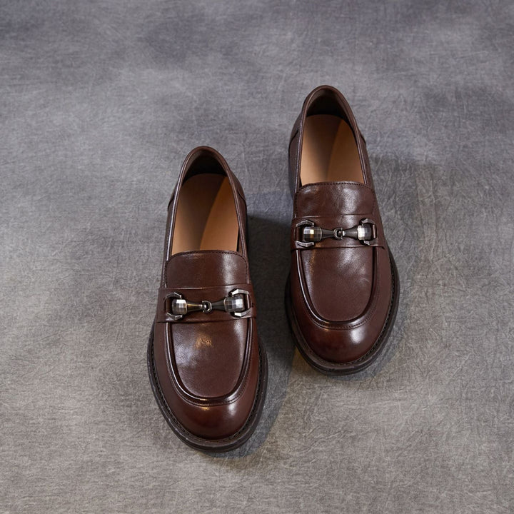 Women's Genuine Leather Casual Shoes Spring Fall Dress Buckle Slip-on Loafers
