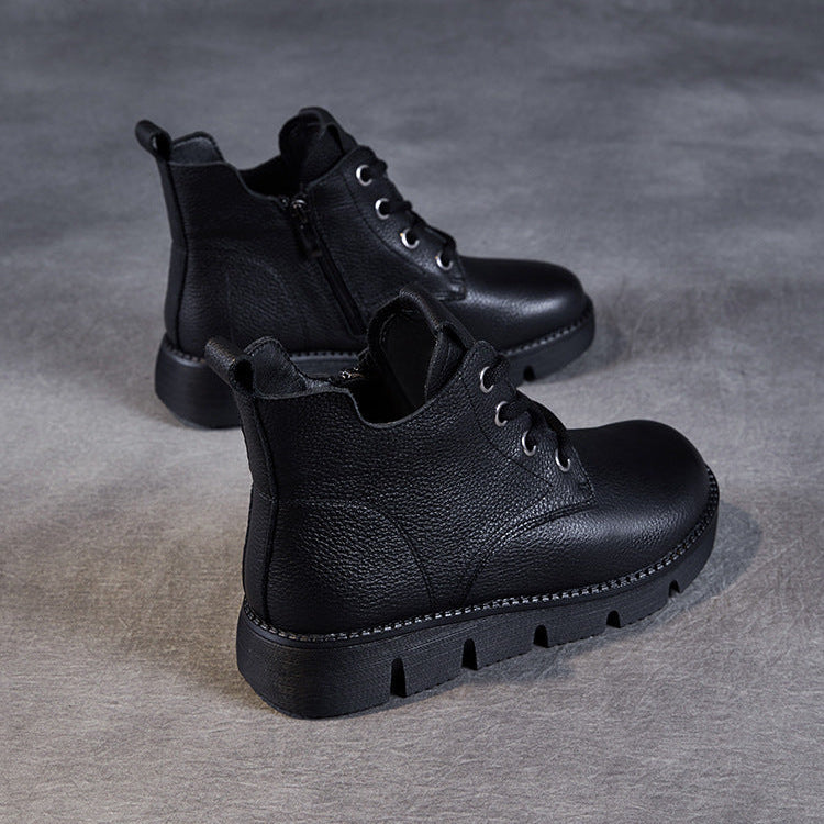 Women’s Handmade Leather Lace-Up Ankle Boots – Soft Sole Winter Shoes