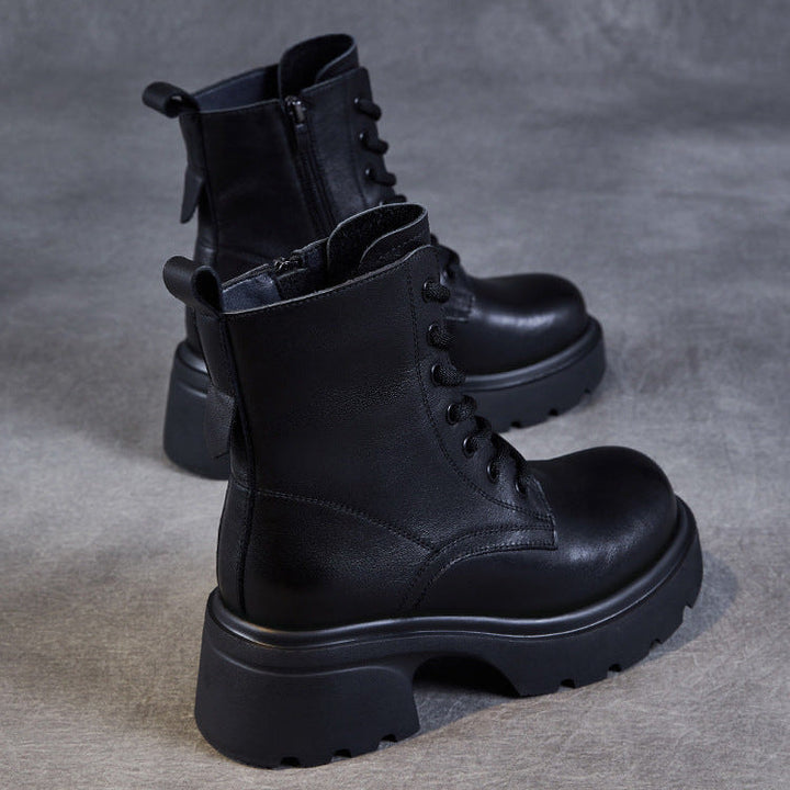 Women's Casual Genuine Leather Platform Boots – Chunky Heel & Side Zip